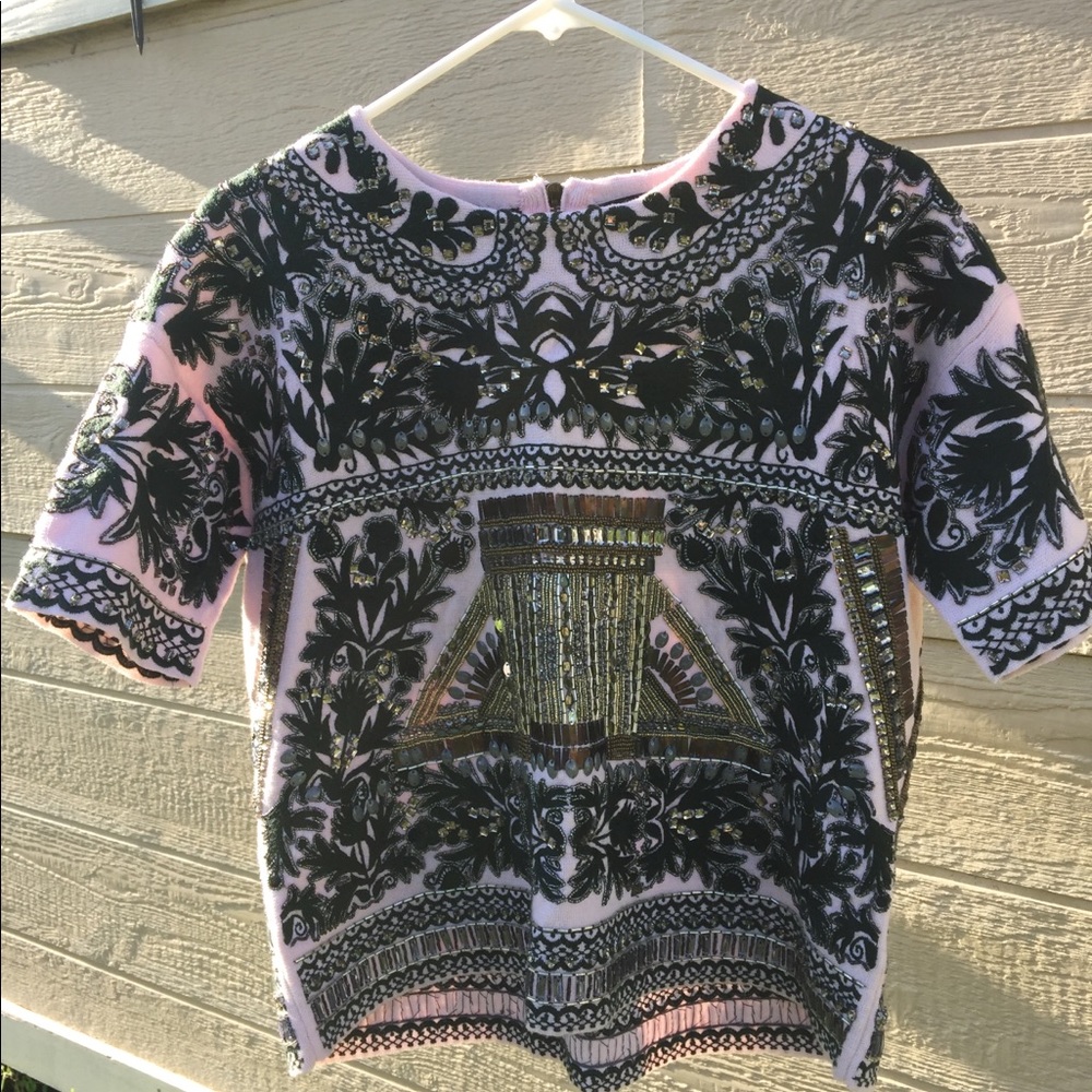 J Crew Holiday Beaded Pink/Navy Top